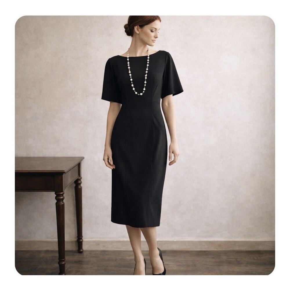 NWT Vince Camuto Size 12 Black Dress center back slit curved sleeves